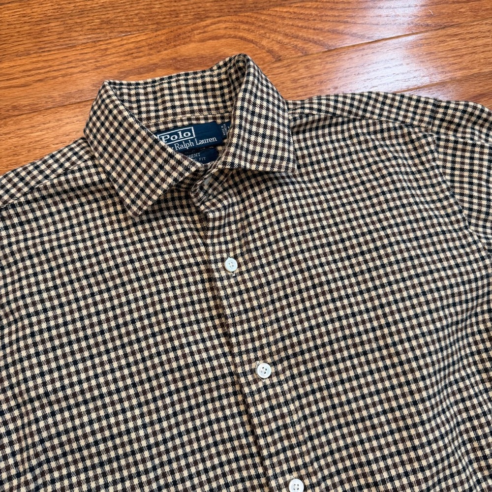 Vintage Polo Ralph Lauren Regent Flannel Shirt Men Medium Brown Houndstooth Soft